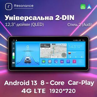 Универсальная 2-DIN магнитола 12,3" (4/32), HD+ (1920x720) QLED, Стиль 2 (Audi) 002105 фото